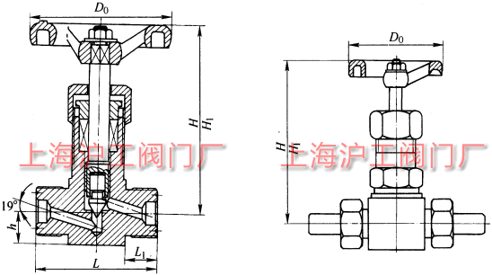 J21H-160、J21W-160P、J21W-160R 型外螺紋截止閥外形及結構尺寸示意圖
