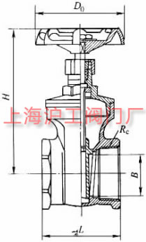 Z15W-16R、Z15W-16P 型不銹鋼閘閥外形及結(jié)構(gòu)尺寸示意圖